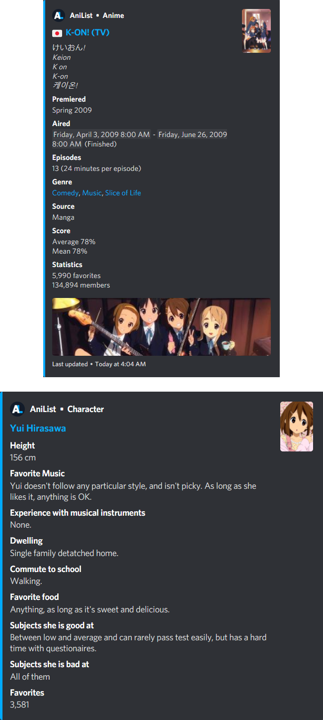 AniList Anime and Character